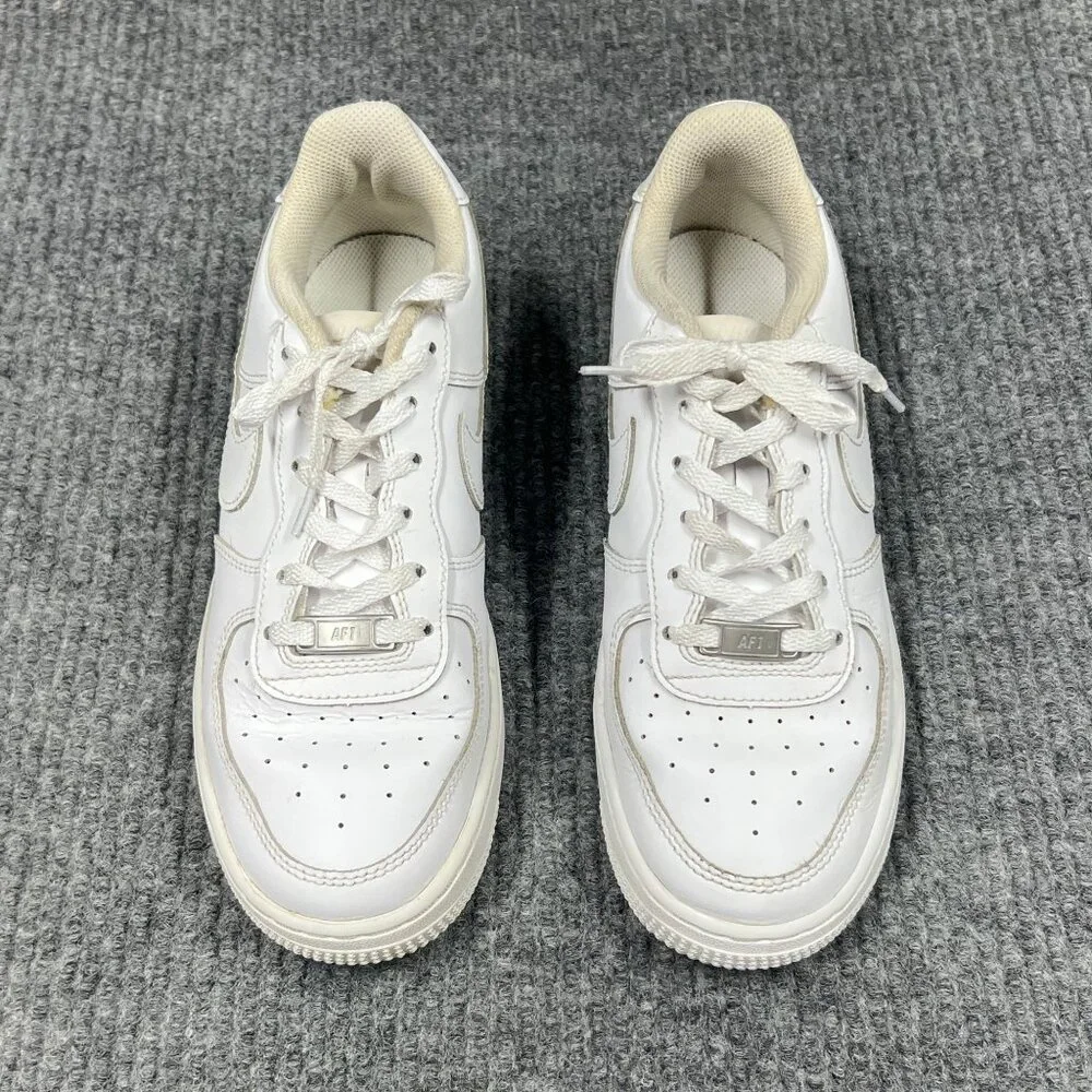 Nike Air‎ Force 1 Kids 6Y White on White Leather Sneakers Low-Top Lace-Up Shoes